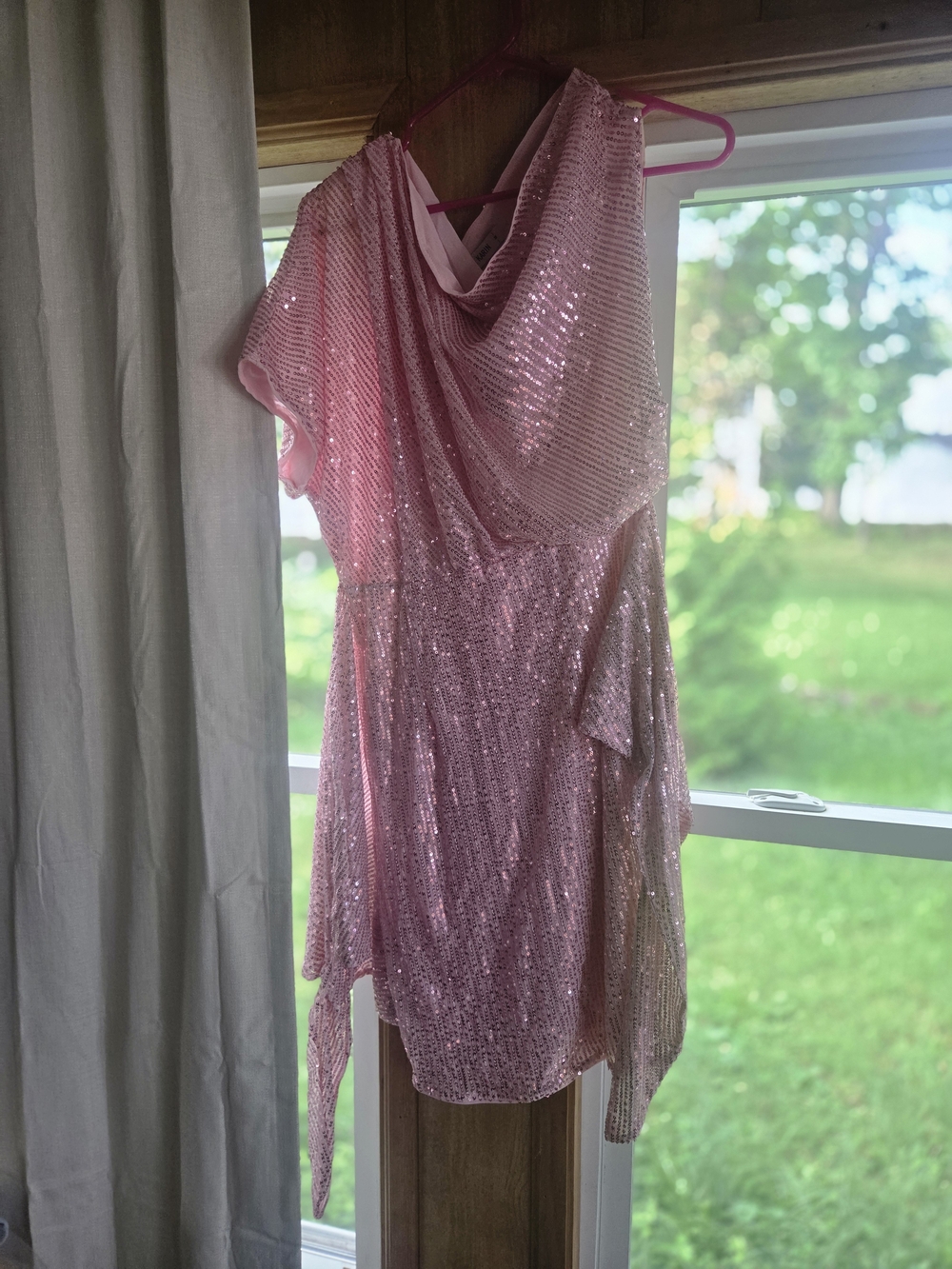 Grace Karin Pink Sequin Draped Midi Dress